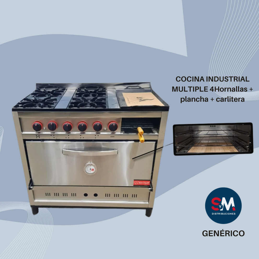 COCINA INDUSTRIAL MULTIPLE 4H + PLANCHA + CARLITERA