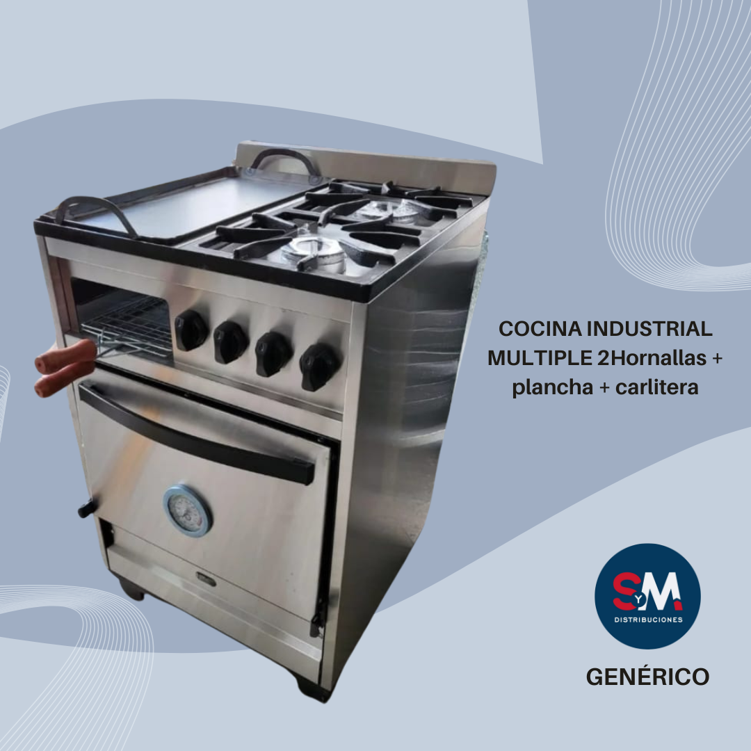 COCINA INDUSTRIAL MULTIPLE 2H + PLANCHA + CARLITERA