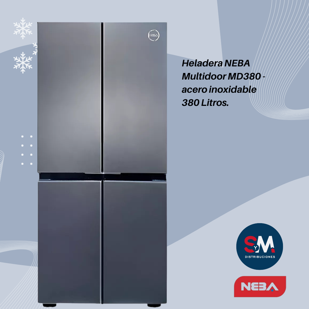 HELADERA FAMILIAR NEBA MULTIDOOR - MD380 - ACERO INOXIDABLE - 380 LITROS