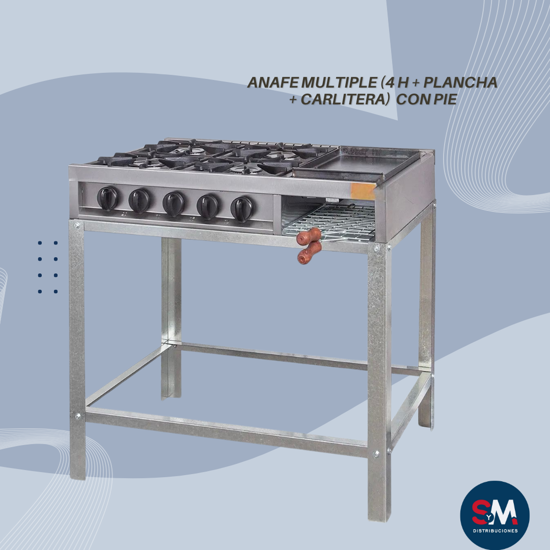 ANAFE MULTIPLE (4 H + PLANCHA + CARLITERA)  CON PIE